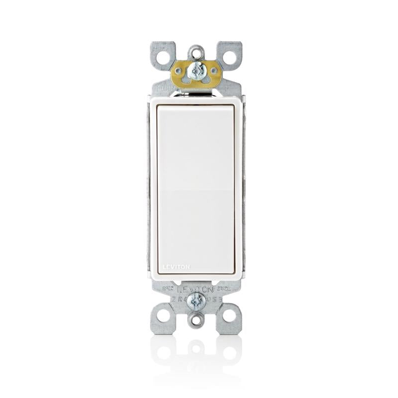 Leviton Decora 15 amps Single Pole Antimicrobial Treated Rocker AC Quiet Switch White 1 pk