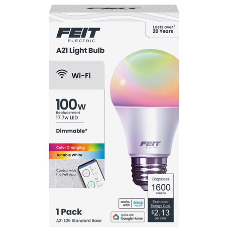 Feit Smart Home A21 E26 (Medium) Smart-Enabled LED Bulb Color Changing 100 Watt Equivalence 1 pk