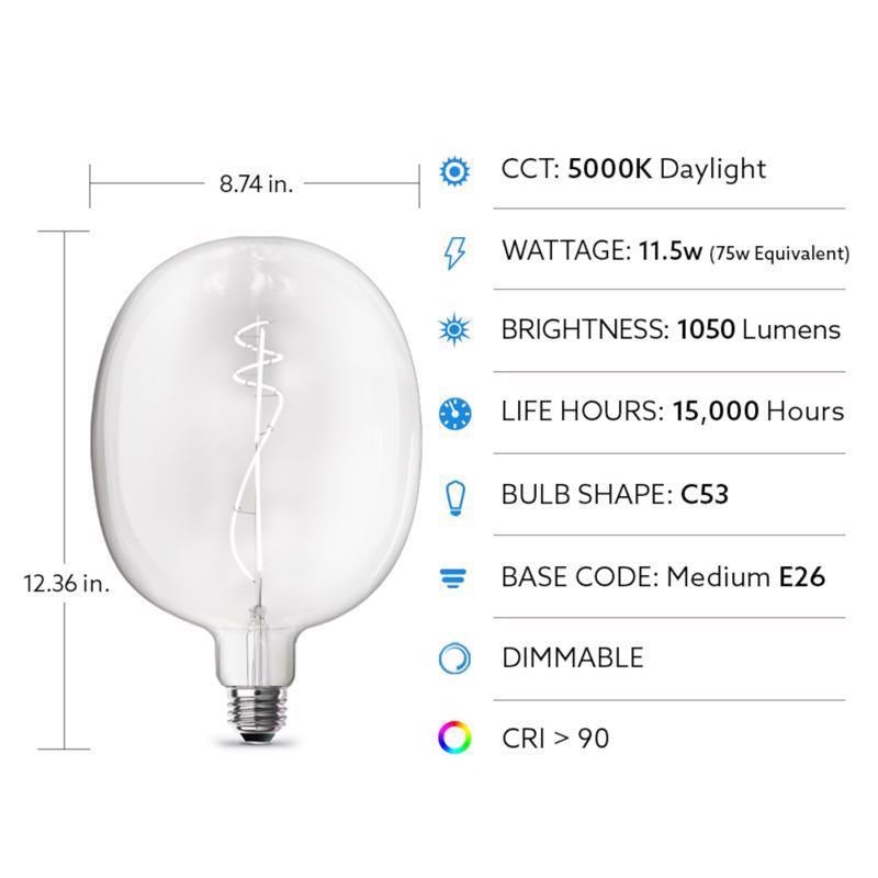 Feit Cylinder E26 (Medium) Filament LED Bulb Daylight 75 Watt Equivalence 1 pk