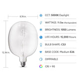 Feit Cylinder E26 (Medium) Filament LED Bulb Daylight 75 Watt Equivalence 1 pk