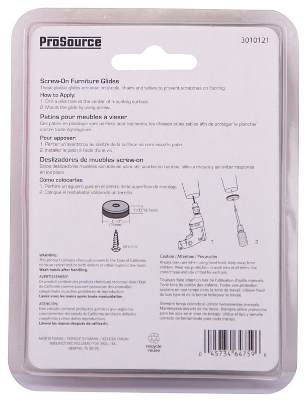 ProSource FE-50108-PS Furniture Glide, Plastic, Blue, Blue, 1-1/2 x 1-1/2 x 11/32 in Dimensions