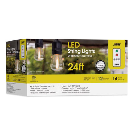 Feit LED String Lights w/Remote Control White 24 ft. 12 lights