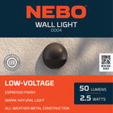NEBO Low Voltage 2.5 W LED Wall/Pillar Light 1 pk