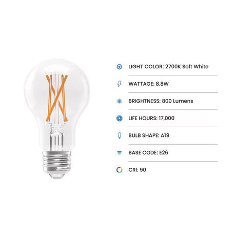 Feit Enhance A19 E26 (Medium) Filament LED Bulb Soft White 60 Watt Equivalence 4 pk