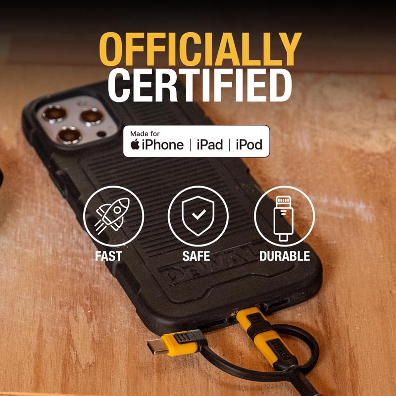 DeWalt USB to Micro to Type C 3-in-1 Cable 3 ft. Black/Yellow