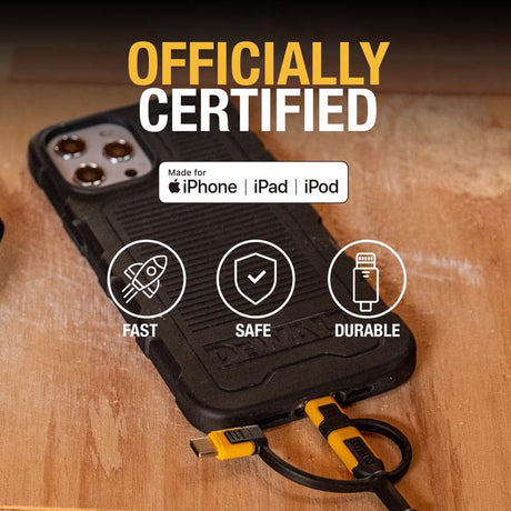 DeWalt USB to Micro to Type C 3-in-1 Cable 3 ft. Black/Yellow
