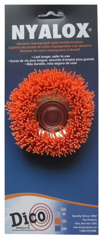 Dico Nyalox 7200006 Cup Brush, 3 in Dia, 5/8-11 Arbor/Shank, Nylon Bristle, Female Threaded Bristle