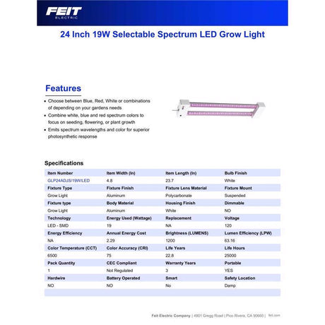 Feit Grow Fixtures LED Hydroponic Grow Light 19 W