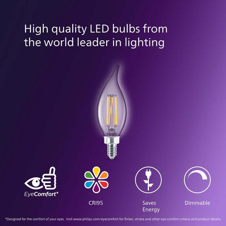 Philips BA11 E12 (Candelabra) LED Bulb Soft White 60 Watt Equivalence 3 pk