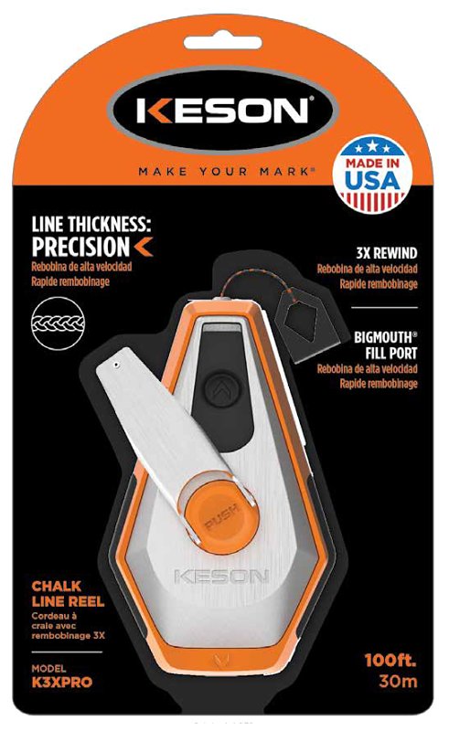 Keson Precision Series K3XPRO Chalk Line Reel, 100 ft L Line, 3:1 Gear Ratio