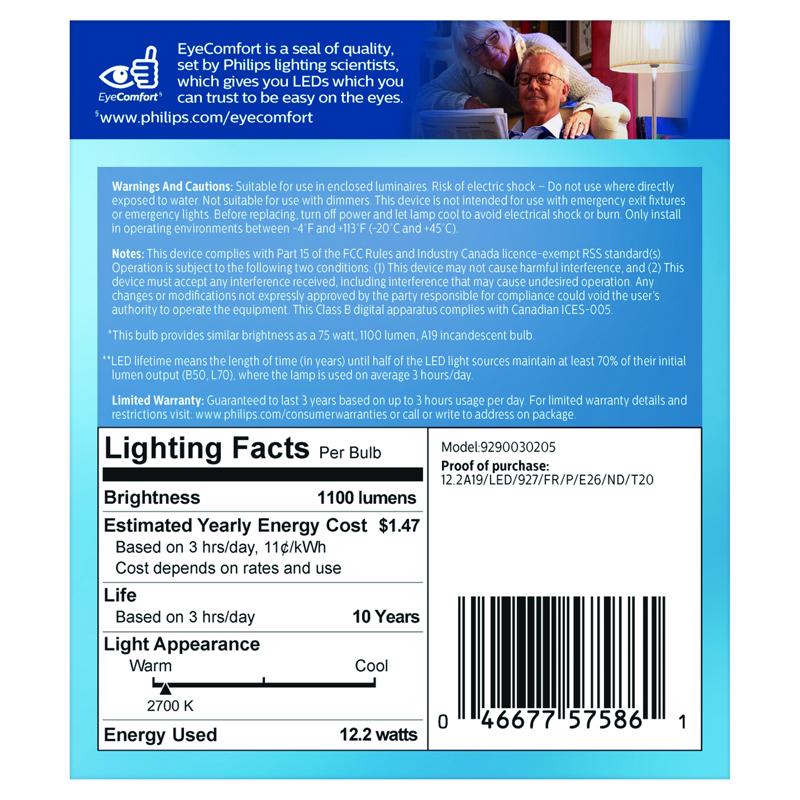 Philips A19 E26 (Medium) LED Bulb Soft White 75 Watt Equivalence 2 pk