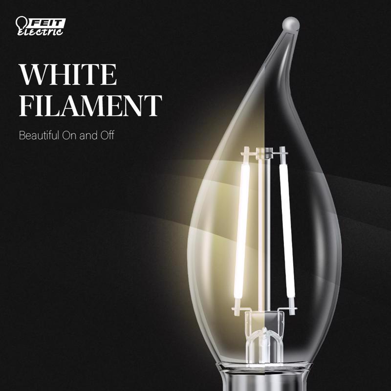 Feit White BA10 E12 (Candelabra) Filament LED Bulb Soft White 40 Watt Equivalence 2 pk