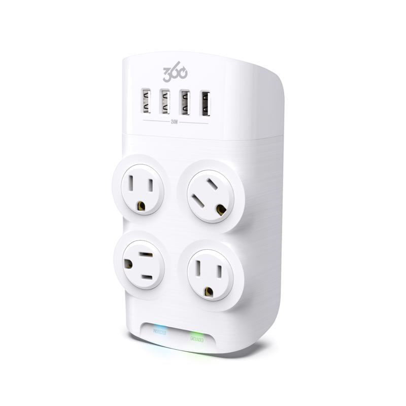 360 Electrical Revolve 0 ft. L 4 outlets Wall Tap Surge Protector White 1080 J
