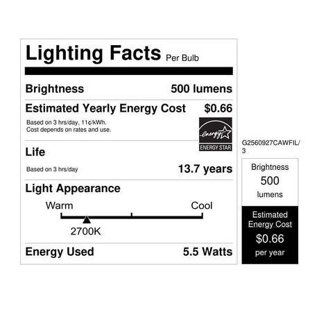 Feit White G25 E26 (Medium) Filament LED Bulb Soft White 60 Watt Equivalence 3 pk