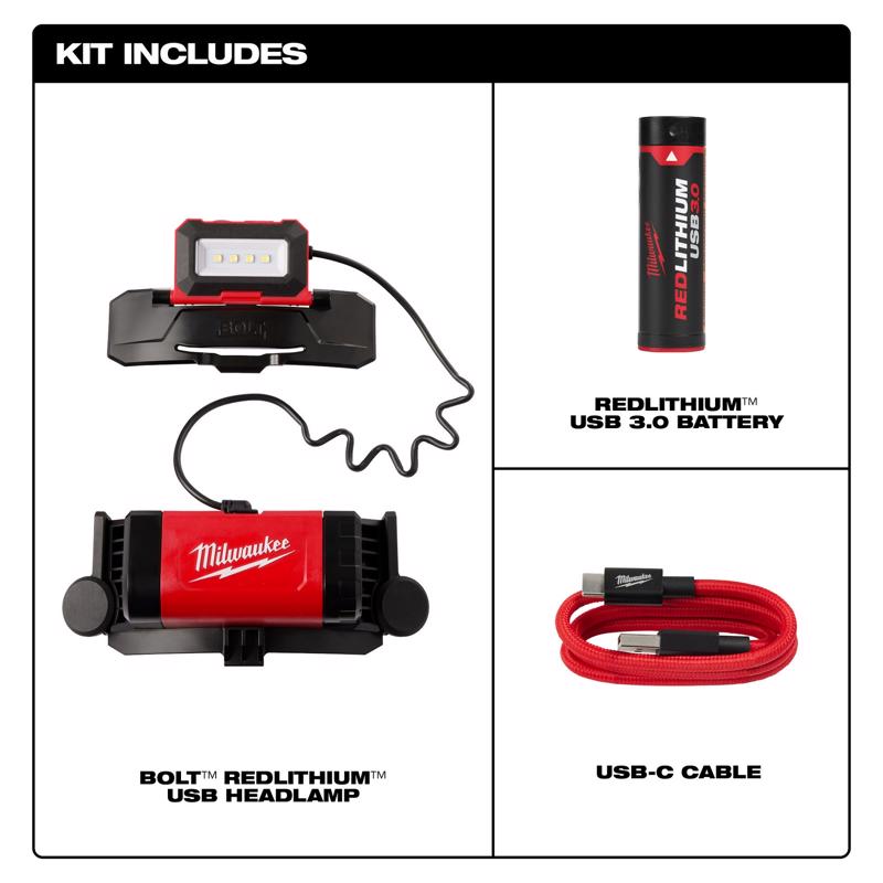 Milwaukee Redlithium 600 lm Black/Red LED Head Lamp