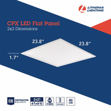 Lithonia Lighting 37 W LED Flat Panel 1.7 in. H X 23.8 in. W X 23.8 in. L