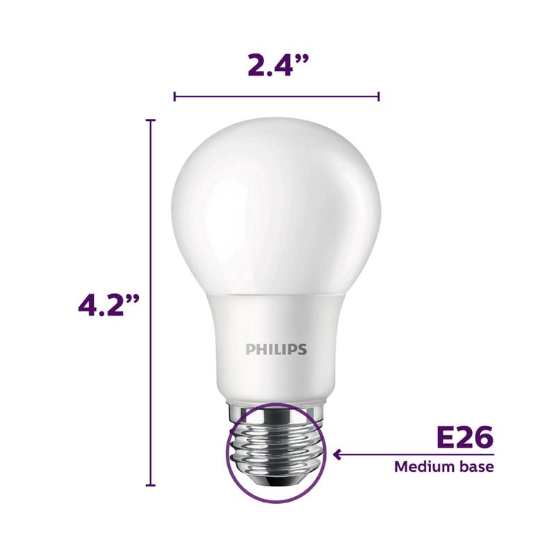 Philips A19 E26 (Medium) LED Bulb Daylight 100 Watt Equivalence 4 pk