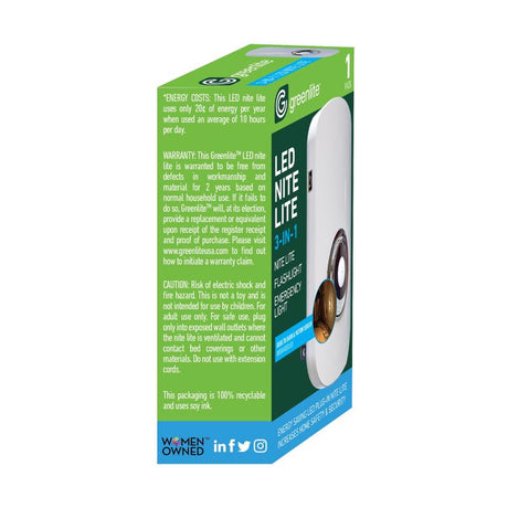Greenlite Automatic/Manual Plug-in 3-in-1 LED Night Light w/Sensor