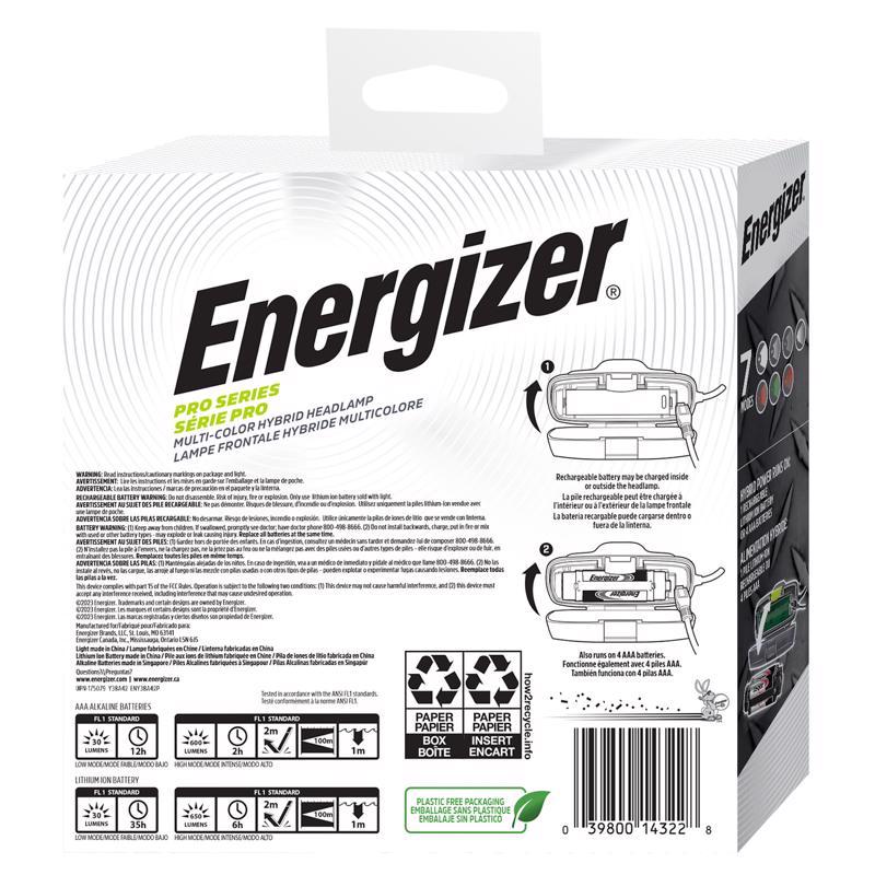 Energizer Pro Series 650 lm Gray/Green LED Rechargeable Head Lamp AAA Battery