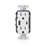 Leviton 15 amps 125 V Type A/C Duplex White Outlet and USB Charger 5-15R 1 pk