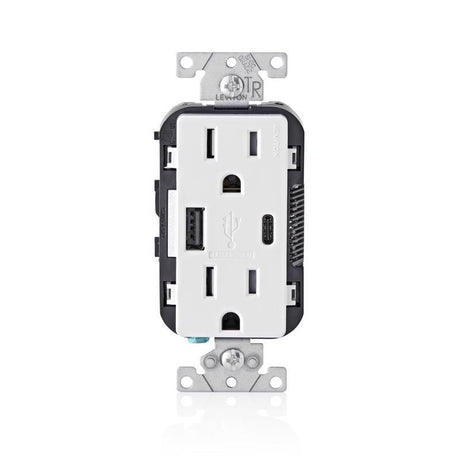 Leviton 15 amps 125 V Type A/C Duplex White Outlet and USB Charger 5-15R 1 pk
