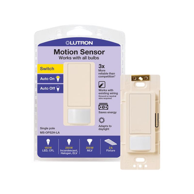 Lutron Maestro 2 amps Single Pole Motion Sensor Smart-Enabled Light Switch Almond, White 1 pk