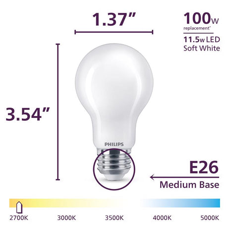 Philips A19 E26 (Medium) Filament LED Bulb Soft White 100 Watt Equivalence 2 pk