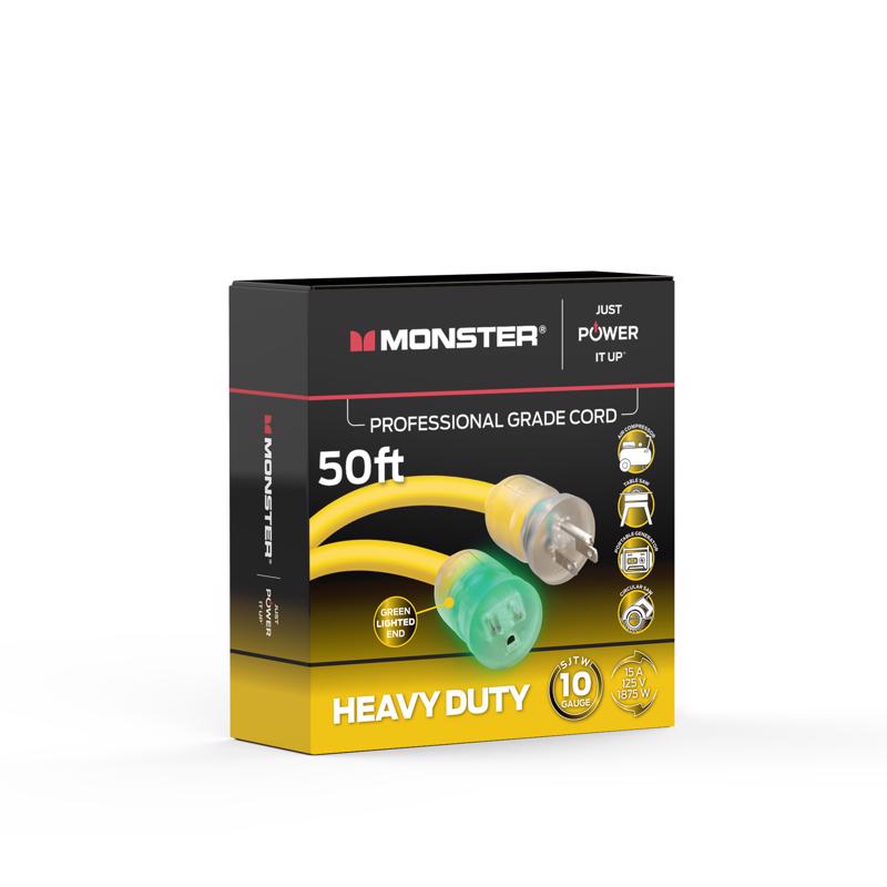 Monster Just Power It Up Outdoor 50 ft. L Yellow Extension Cord 10/3 SJTW, Pack of 2