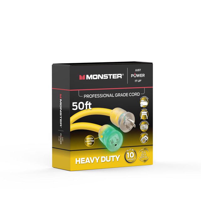 Monster Just Power It Up Outdoor 50 ft. L Yellow Extension Cord 10/3 SJTW, Pack of 2