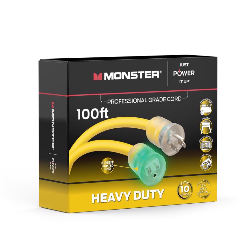 Monster Just Power It Up Outdoor 100 ft. L Yellow Extension Cord 10/3 SJTW, Pack of 2