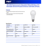 Feit A19 E26 (Medium) LED Bulb Adjustable White 40 Watt Equivalence 4 pk