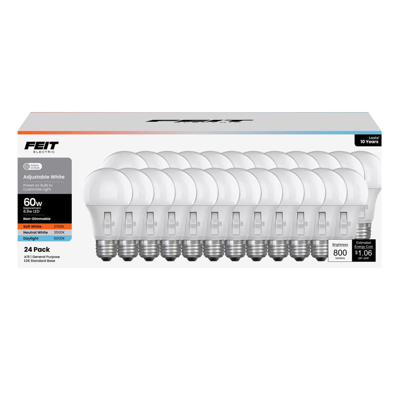 Feit A19 E26 (Medium) LED Bulb Adjustable White 60 Watt Equivalence 24 pk, Pack of 2