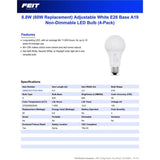 Feit A19 E26 (Medium) LED Bulb Adjustable White 60 Watt Equivalence 4 pk