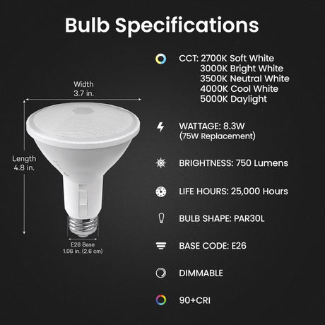 Feit PAR30 E26 (Medium) LED Bulb Adjustable White 75 Watt Equivalence 1 pk