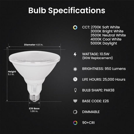 Feit PAR38 E26 (Medium) LED Bulb Adjustable White 90 Watt Equivalence 1 pk