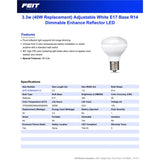 Feit R14 E17 (Intermediate) LED Bulb Adjustable White 40 Watt Equivalence 1 pk