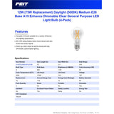Feit A19 E26 (Medium) Filament LED Bulb Daylight 75 Watt Equivalence 4 pk