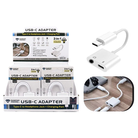 Diamond Visions White Diamond Visions Inc 2 in 1 Adapter For All Smartphones, Pack of 18