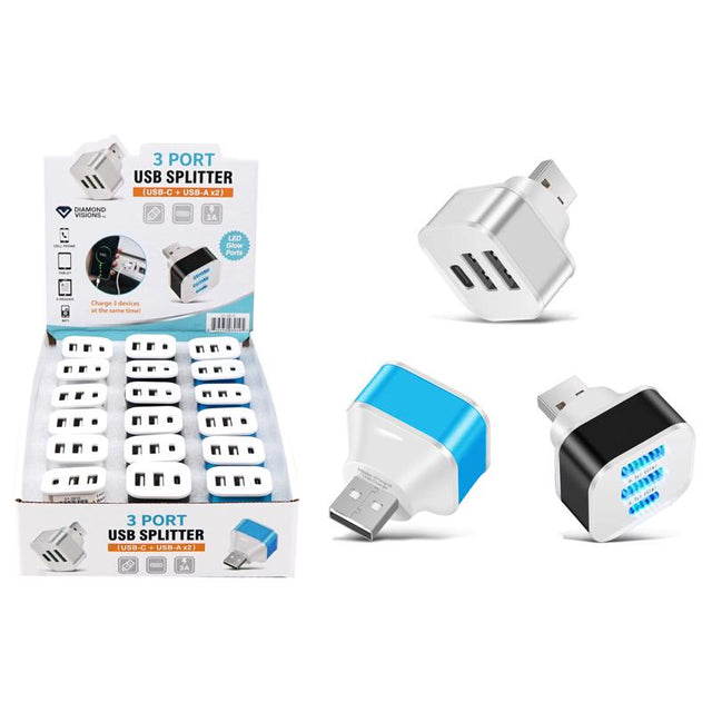 Diamond Visions 3 Port USB Charger 1 pk, Pack of 18