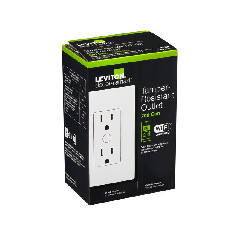 Leviton Decora Smart 15 amps 120 V Duplex White Tamper Resistant Outlet 5-15R 1 pk, Pack of 2