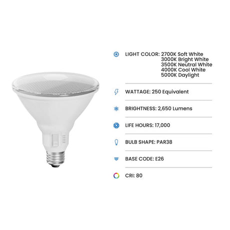 Feit PAR38 E26 (Medium) LED Bulb Adjustable White 250 Watt Equivalence 1 pk