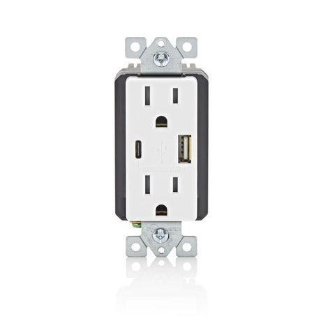 Leviton Decora 15 amps 125 V Type A/C Duplex White Outlet and USB Charger 5-15R 1 pk