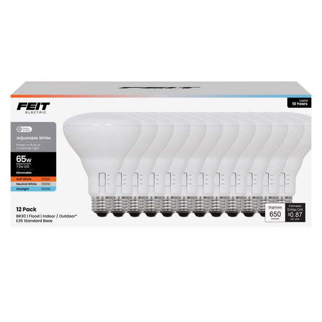 Feit BR30 E26 (Medium) LED Bulb Adjustable White 65 Watt Equivalence 12 pk
