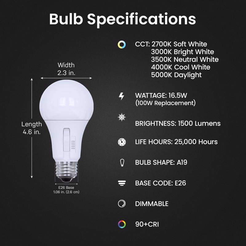 Feit A21 E26 (Medium) LED Bulb Adjustable White 100 Watt Equivalence 4 pk