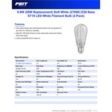 Feit ST19 E26 (Medium) Filament LED Bulb Soft White 60 Watt Equivalence 2 pk