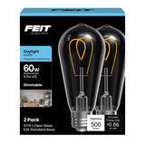 Feit ST19 E26 (Medium) Filament LED Bulb Daylight 60 Watt Equivalence 2 pk