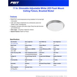 Feit 3 in. H X 11 in. W X 11 in. L Brushed Nickel White Ceiling Fixture