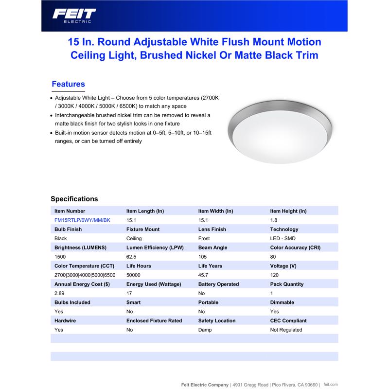 Feit 10.5 in. H X 15 in. W X 15 in. L Matte Black Ceiling Fixture