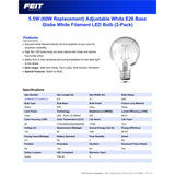 Feit G25 E26 (Medium) LED Bulb Adjustable White 60 Watt Equivalence 2 pk