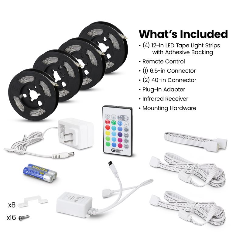 Feit 12 in. L Color Changing Plug-In LED Tape Light 4 pk